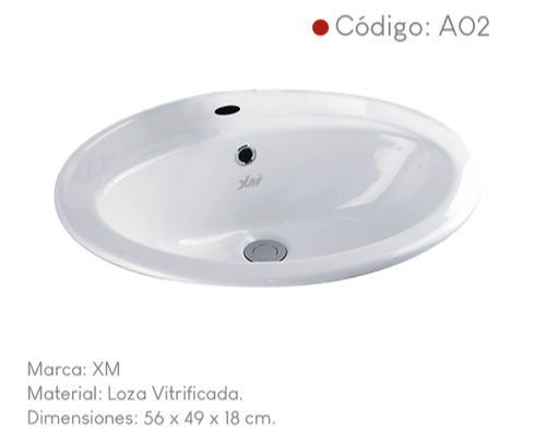 Ovalin de loza blanca para sobreponer A02 XM
